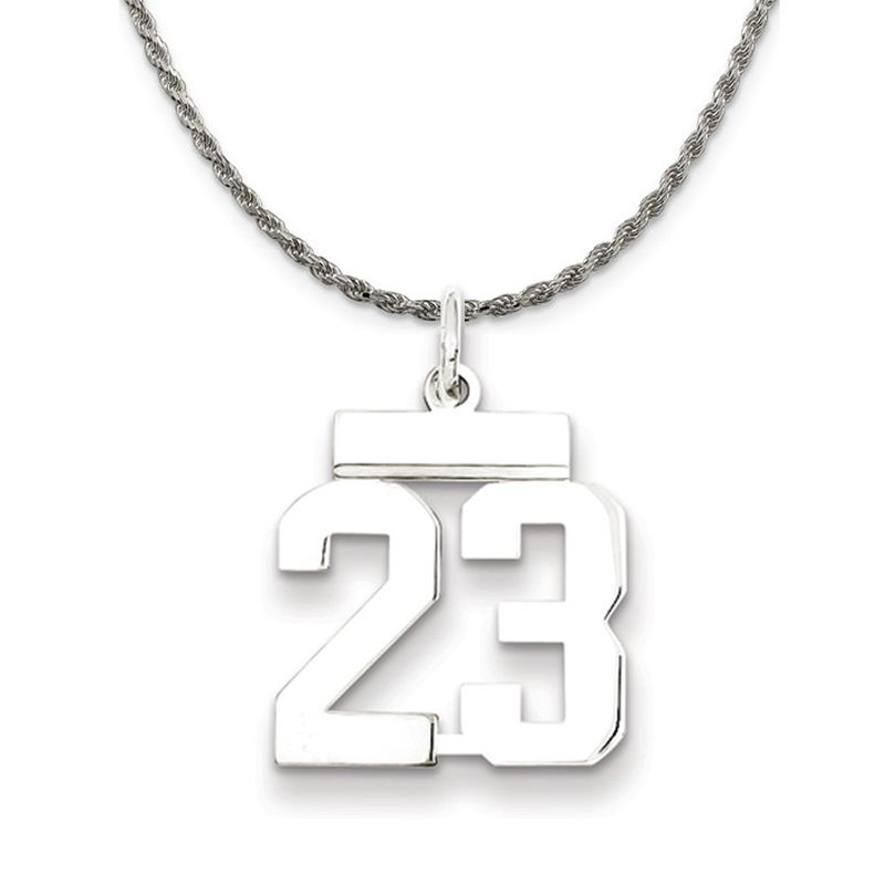 Sterling Silver Athletic Lg Polished Number 23 Necklace - 20 Inch